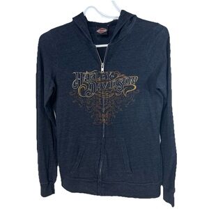 Harley Davidson Vintage Y2K Women’s Small Medium Thin Knit Zip Up Hoodie Grey